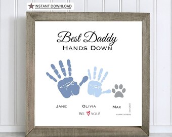 Handprint gift for Dad from kids, Father's Day, Birthday, Best Daddy Hands Down, Personalized Custom Art Print, Printable