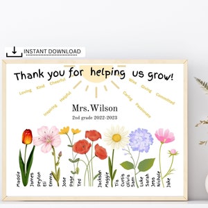 Teacher Gift, Teacher Thank you, Flower Class Print, Printable Gift, Student Names, Class Gift, Custom Names, Personalized Teacher Gift