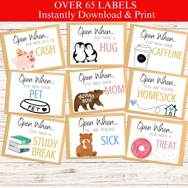 Open When Envelopes for College Students, Open When Letters College, College Care Package, Open When Cards, Open When College, Printable