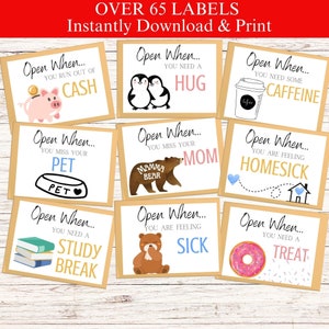 Open When Envelopes for College Students, Open When Letters, College Care Package, Open When Cards, Printable Gift for Dorm Room
