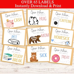 Open When Envelopes for College Students, Open When Letters, College Care Package, Open When Cards, Printable Gift for Dorm Room