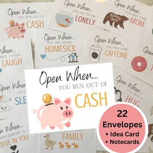 Open When Envelopes for College Students, Open When Letters Cards College, College Care Package, College Gift, Going Away to College Gift