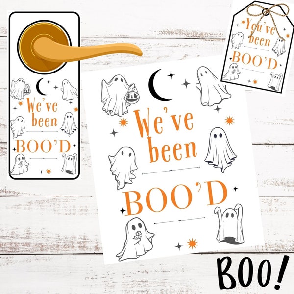 You've Been Boo'd Printable Halloween Kit, You've Been Booed Door Hanger, Instructions, Gift Tags, Pennant Flag, Instant Download, Printable