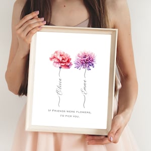 Regalo floreale di nascita personalizzato per damigelle d&#39;onore, regalo damigella d&#39;onore, regalo per migliore amica, stampa floreale di nascita, stampabile