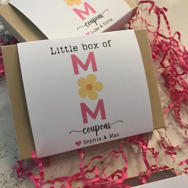 Mom Coupon Box, Mother's Day Gift, Birthday Gift for Mom, Gift from kids, from husband, Personalized Gift for Mom, Wife, Coupon Book