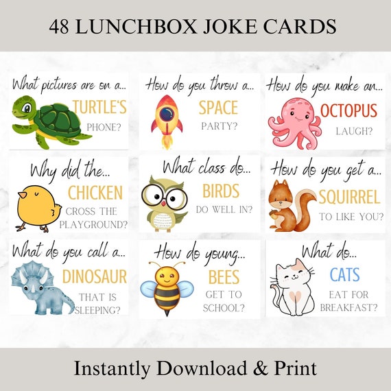 Lunchbox Jokes Printable, Lunch Box Notes, Jokes for kids, Lunchbox Note Cards, School Jokes, Kids Riddles, Printable Lunch Box Notes