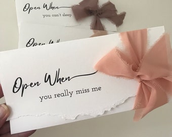 Long Distance Relationship Open When Cards, Linen Cardstock with Chiffon Bow