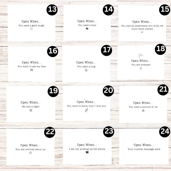 Personalized Long Distance Relationship Envelopes and Notecards, Open When Envelopes for Boyfriend Husband Girlfriend Wife, Deployment Gift