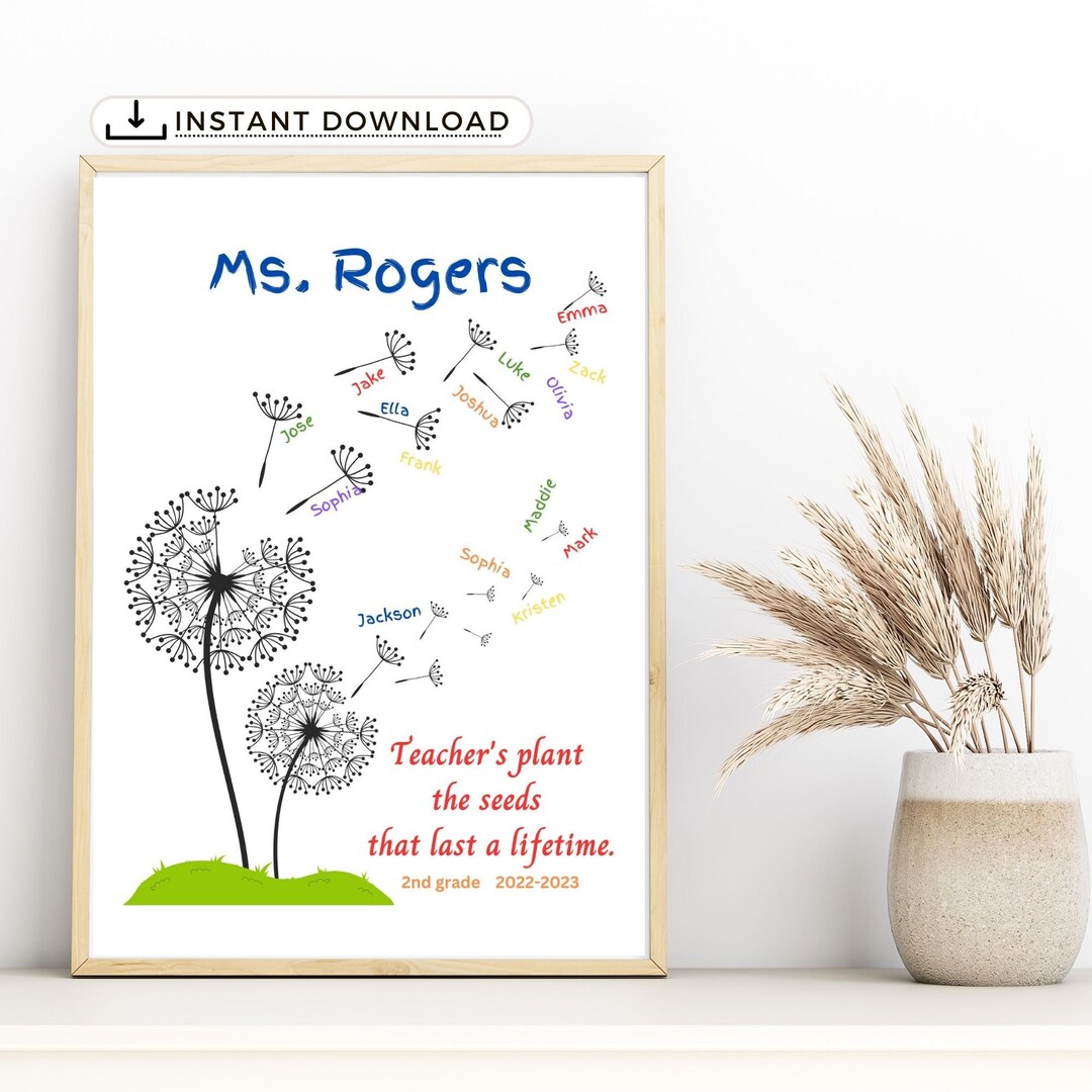 Teacher Gift, Teacher Thank You, Dandelion Class Print, Printable Gift ...