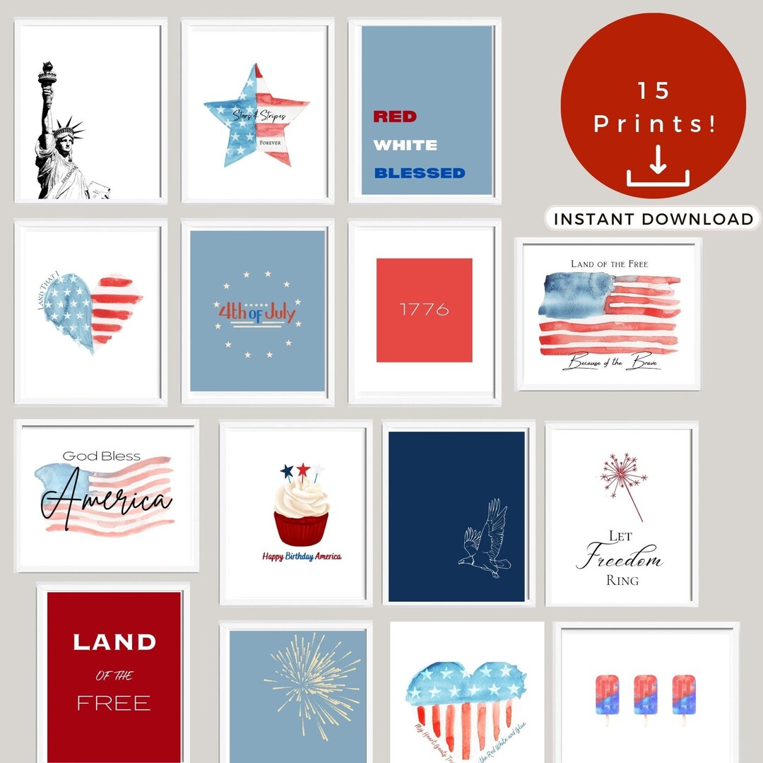 4th of July Gallery Wall Art Set 4th of July Art Prints Fourth of July