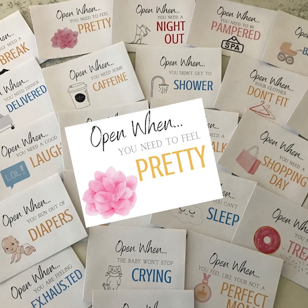 Open When Envelopes for New Moms, New Mom Care Package, Baby Shower Gift, Gift for New Mom