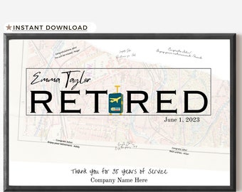 Retirement Gift for Travel Lover, Gift for Coworker Retirement Party, Guestbook, Retirement Frame to Sign, Personalized Printable