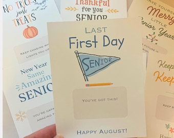 Portatarjetas de regalo mensuales para el último año de secundaria, 10 tarjetas de regalo imprimibles o portaefectivo para estudiantes de último año de secundaria, Clase de 2027, Regalo para el día 27 del mes