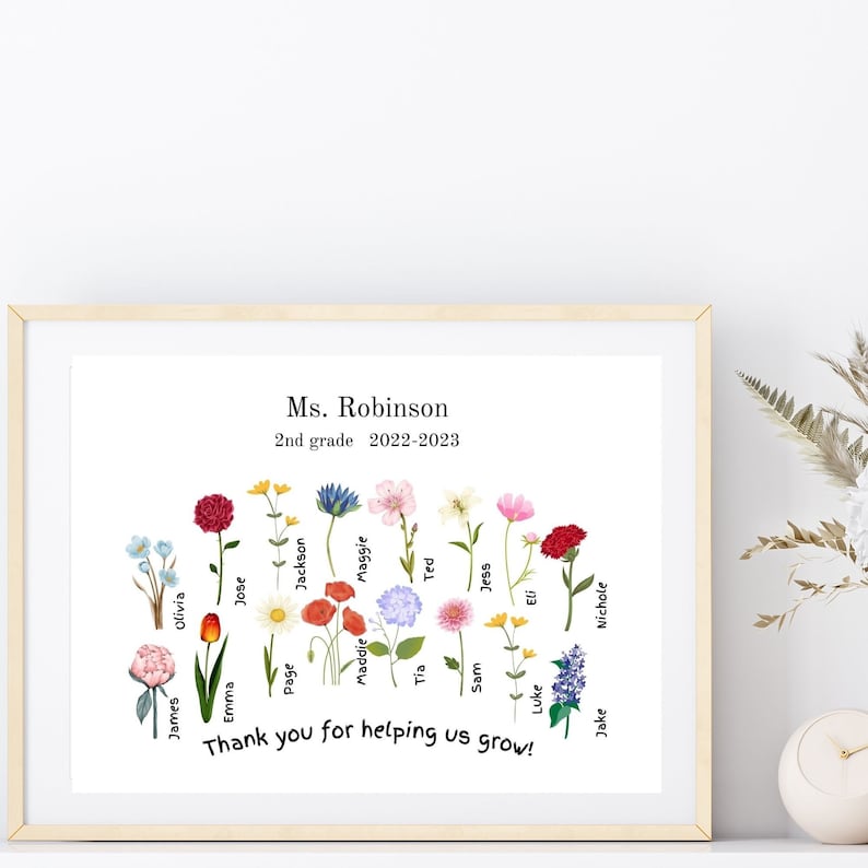 Teacher Gift, Teacher Thank you, Flower Class Print, Printable Gift, Student Names, Class Gift, Custom Names, Personalized Teacher Gift image 1
