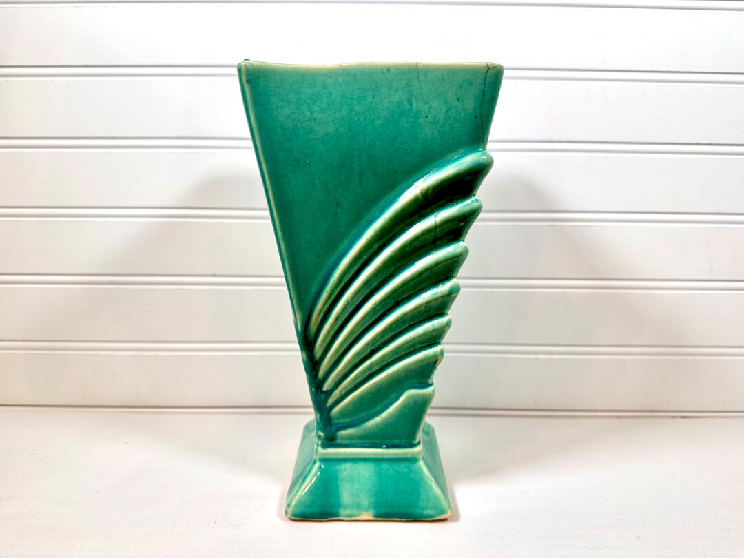 Vintage Mccoy Art Deco Blue/teal Vase Etsy