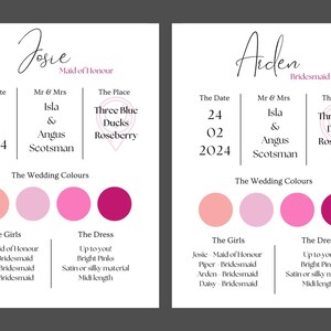 Bright Pinks Bridesmaid Info Card and Proposal Card - Self Customisable Cards Maid Of Honour Bridesmaid Canva Template