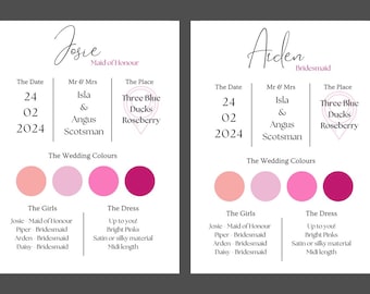 Bright Pinks Bridesmaid Info Card and Proposal Card - Self Customisable Cards Maid Of Honour Bridesmaid Canva Template