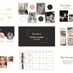 Black & White Bridesmaid Guide Presentation Template and Bridesmaid Info Card and Proposal Card- 21 Self Customisable Slides Canva
