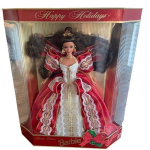 RARE 1997 Misprint Green Eyes Holiday Barbie Happy Holidays Gold Special Edition