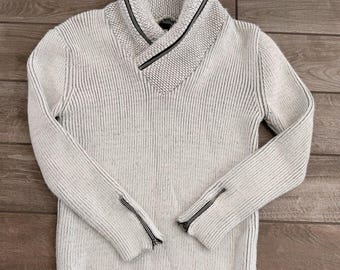 Leif Nelson Herren Schalkragen Cardigan Pullover Größe X-Large Slim Fit Chunky Knit