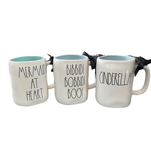 Disney Rae Dunn Princess Mugs Cendrillon La petite sirène HTF image 2