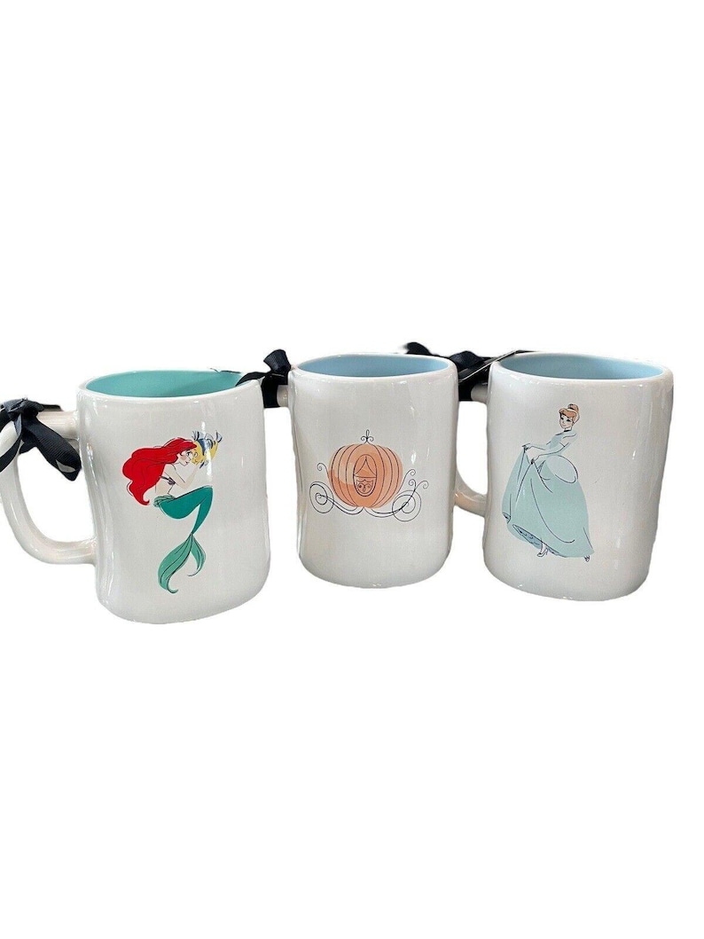 Disney Rae Dunn Princess Mugs Cendrillon La petite sirène HTF image 1