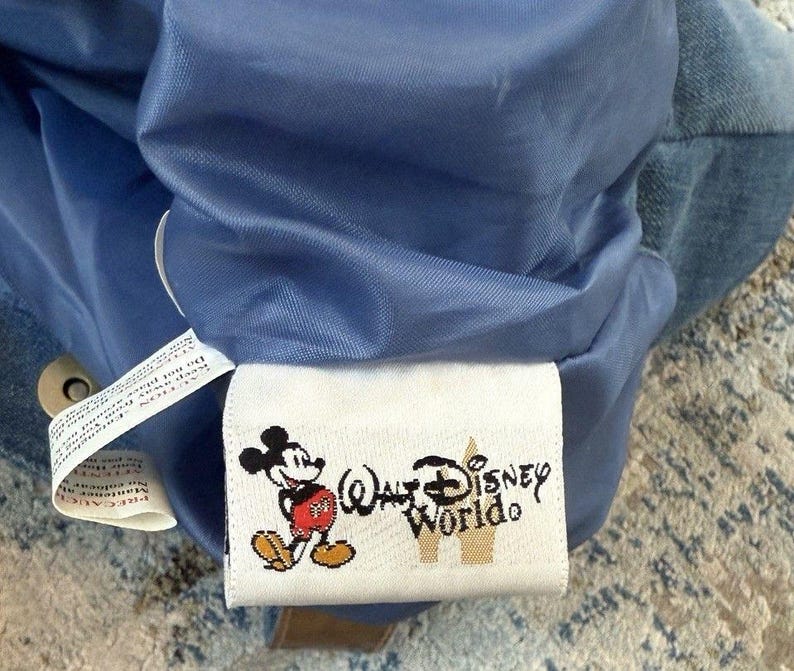 Bolso de mano vintage de mezclilla con bordado de Mickey Mouse de Disney World Parks, 17 x 17 EUC HTF imagen 7