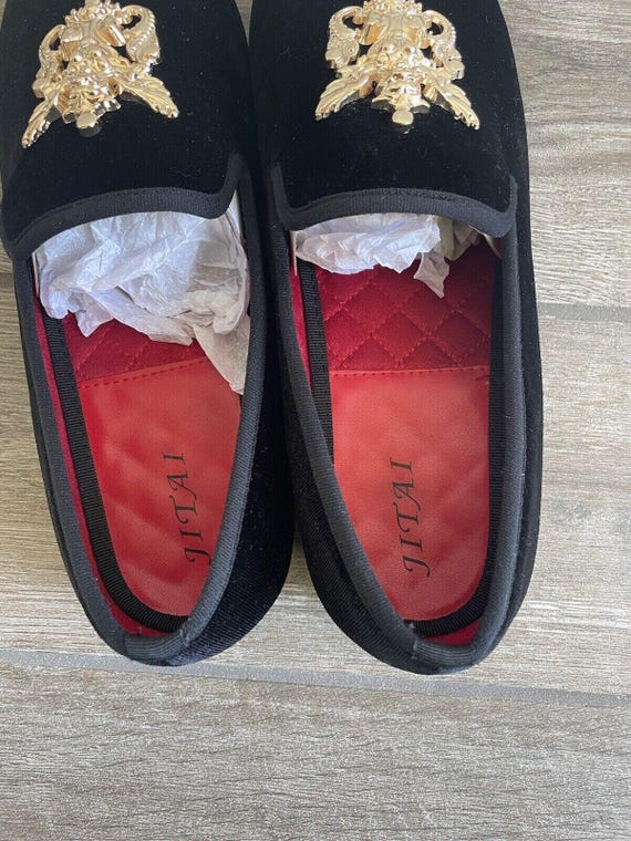 JITAI Mens Black Velvet Loafers, Gold Cap Toe, Size 10.5 - Etsy display picture 1