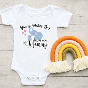 First Mother&#39;s day Baby Bodysuit | Cute Mother&#39;s Day Baby Onesie | Cute Elephant Baby Bodysuit | Mother&#39;s Day Gift | Gift for New Moms