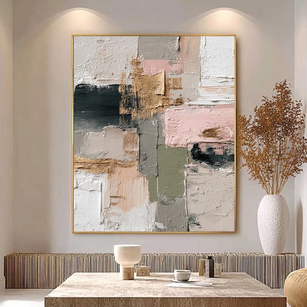 Original Abstract Oil Painting Wall Art, Neutral Beige Gold Textured Canvas, Modern Minimalist Impasto Artwork, Handmade Home Decor Art