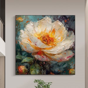 Large Original Flower Oil Painting on Canvas,Canvas Wall Art Abstract Minimalist Floral Wall Art Custom Painting Boho Wall Decor Living Room