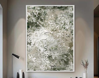 Large Textured Wall Art, Sage Green and Grey Abstract Painting, Minimalist Wabi Sabi Decor, Oversized Earthy Artwork for Living Room
