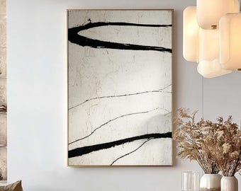Large Black and White Abstract Painting, Minimalist Wabi Sabi Art, Modern Zen Wall Decor, Original Textured Art for Office or Living Room