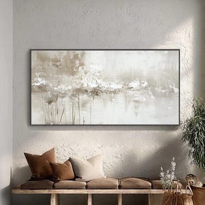 Abstract Neutral Landscape, Textured Canvas Painting, Soft Tones, Modern Home Decor, Large Wall Art, Contemporary Artwork for Living Room