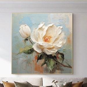 Große weiße Blume Ölgemälde auf Leinwand, Leinwand Wand Kunst Original Abstrakte minimalistische Kunst, Benutzerdefinierte Malerei Wohnzimmer Wohnkultur