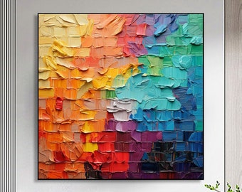 Pintura al óleo con textura colorida sobre lienzo, arte mural de gran formato, arte mural abstracto original, pintura personalizada, arte minimalista para decoración de pared en la sala de estar.