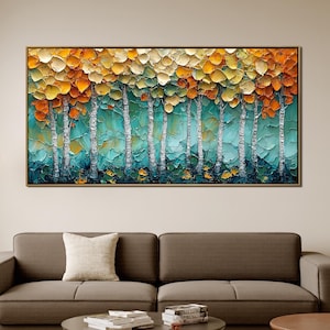 Abstract Tree of Life Oil Painting on Canvas, Luxury Wall Art, Original Yellow Forest Art Minimalist Decor Custom Painting Living Room Decor