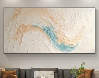 Abstract Minimalist Beach Oil Painting on Canvas, Large Wall Art Original Texture Ocean Wave Painting,Custom Painting Wall Decor Living Room