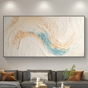 Abstract Minimalist Beach Oil Painting on Canvas, Large Wall Art Original Texture Ocean Wave Painting,Custom Painting Wall Decor Living Room