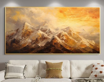 Peinture à l’huile abstraite de montagne dorée sur toile, grand art mural, décor mural en or original, peinture personnalisée, décor minimaliste de salon