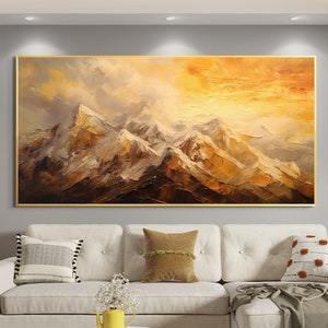 Abstract Golden Mountain Oil Painting on Canvas, Large Wall Art ...