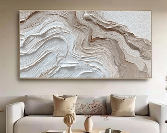 Minimalist Textured Wall Art, Large 3D Abstract Painting, Neutral Large Wall Decor, Wabi Sabi Art, Beige and White Impasto Art for Home