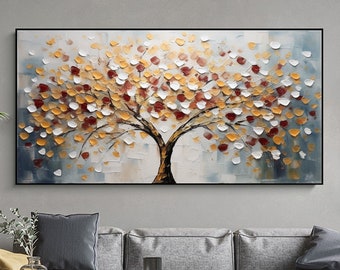 Pittura a olio originale dell'albero su tela, grande arte della parete Arte astratta dei fiori Arte della parete colorata Pittura personalizzata Soggiorno minimalista Decorazioni per la casa