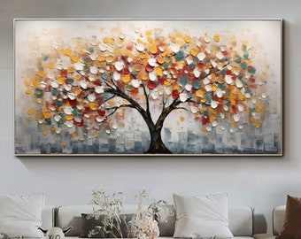 Large Tree Oil Painting on Canvas, Canvas Wall Art Abstract Original Colorful Wall Art Custom Painting Minimalist Living Room Decor Gift