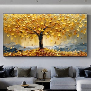 Large Original Tree of Life Oil Painting on Canvas, Custom Wall Art, Abstract Golden Tree Wall Art, Boho Wall Décor, Living room Wall Decor