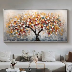 Large Tree Oil Painting on Canvas, Canvas Wall Art Abstract Original Colorful Wall Art Custom Painting Minimalist Living Room Decor Gift