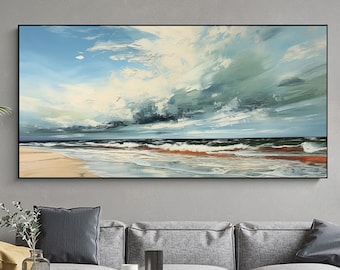 Original Seascape Oil Painting on Canvas, Large Wall Art, Abstract Blue Ocean Wall Art Custom Painting Modern Wall Decor Living Room Art