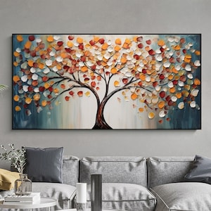 Abstract Tree of Life Oil Painting on Canvas, Large Wall Art Original Colorful Tree Art Minimalist Decor Custom Painting Living Room Decor