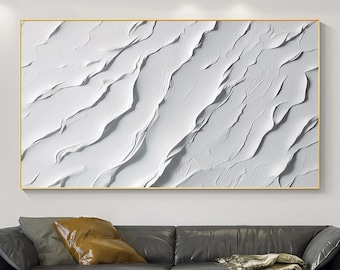 Dipinto a olio minimalista da spiaggia su tela, grande arte da parete, originale astratto, bianco, oceano, onda, arte, pittura personalizzata, arredamento moderno per soggiorno