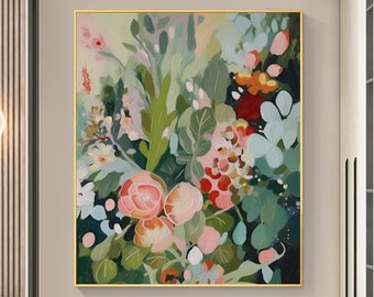 Original Green Flower Oil Painting on Canvas,abstract Modern